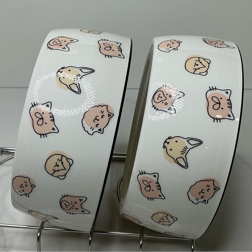 2 Cat Faces Pet Bowl Cat Water and Food Dish Pet Owner Cat Accessory Ceramic New